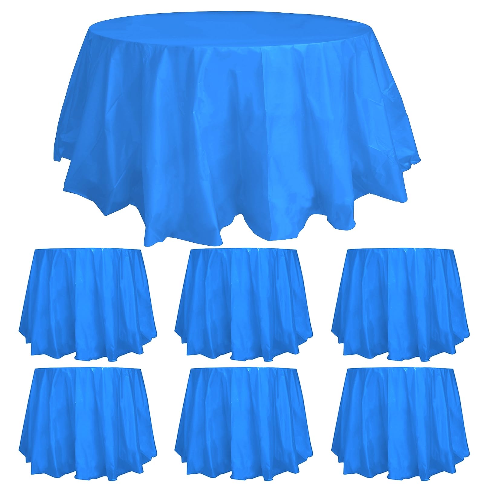 6 Packs Round Disposable Table Cloth 84 inch Plastic Disposable PEVA Water Resistant Table Cloths Table Cover for Wedding Birthdays Banquet Restaurant BBQ Party Fine Dining Wedding Outdoor(Blue) — image 1