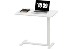 Sweetcrispy Overbed Bedside Table with Wheels, Adjustable Hospital & Home Use Bed Table, Rolling Laptop Table, Mobile Standing Desk, White