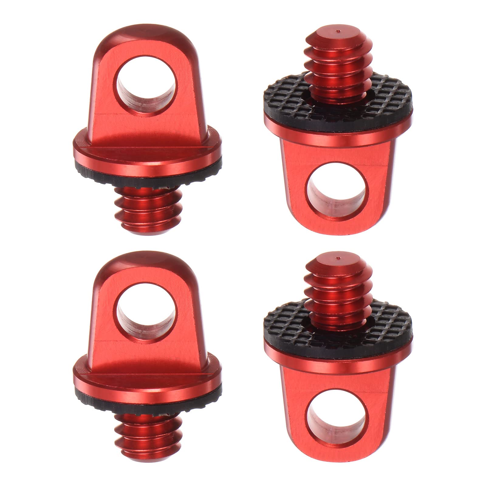 PATIKIL 1/4" Camera Neck Strap Screw Holder, 4 Pack Quick Install Camera Screws with Rubber Washer for Wrist Shoulder Strap Sling, Red
