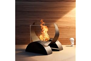 JHY DESIGN Square Bioethanol Fireplace with Two-Side Glass 7.5“H Tabletop Fireplace Bio Ethanol Fireplace Pits Heater for Indoor Outdoor Balcony Living Room