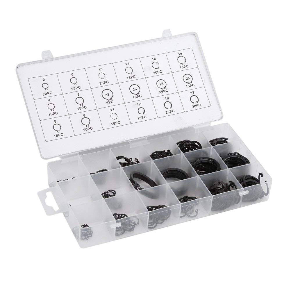 Yosoo 300Pcs 2-32mm snap ring kit, E-Clip Snap Circlip Kit External Retaining Ring Assortment Set