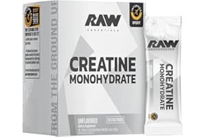 RAW Essentials Creatine Monohydrate On-The-Go Stick Packs | 5g Micronized Creatine Single Serve Packs | Muscle Strength, Powe
