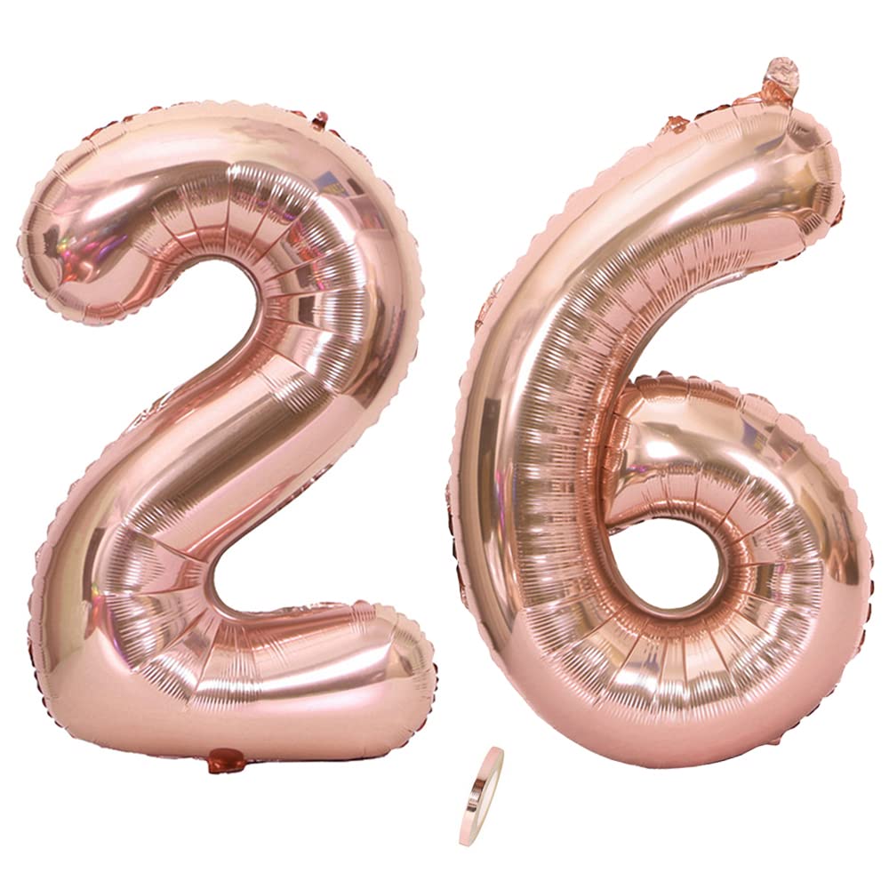 Ceqiny 40 Inch Giant Mylar Balloon - 26th Number Alphabet Foil Balloon for Birthday Party, Wedding, Bridal Shower, Engagement, Anniversary Decoration - Rose Gold Digit 26