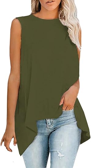 Akihoo Women Summer Sleeveless V-Neck Hi-Low T-Shirt Tunic Top Blouse Shirts