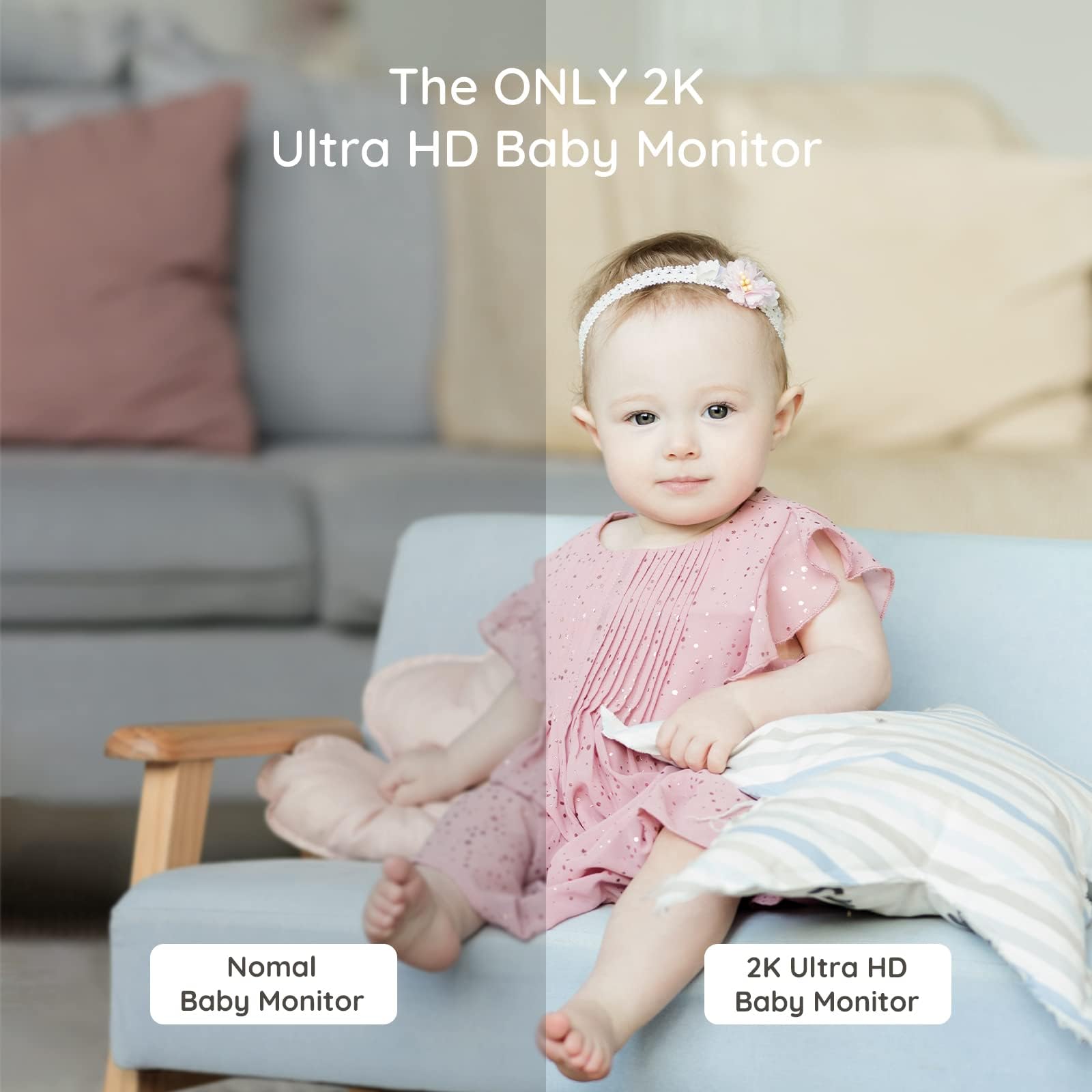 Ellie Baby Monitor,Covered Face Alert,Auto Photo Capture,Cry Soothing,2 Way Talk,Virtual Fence,2K HD,Night Vision,Temp Humidity,Breathing Detection