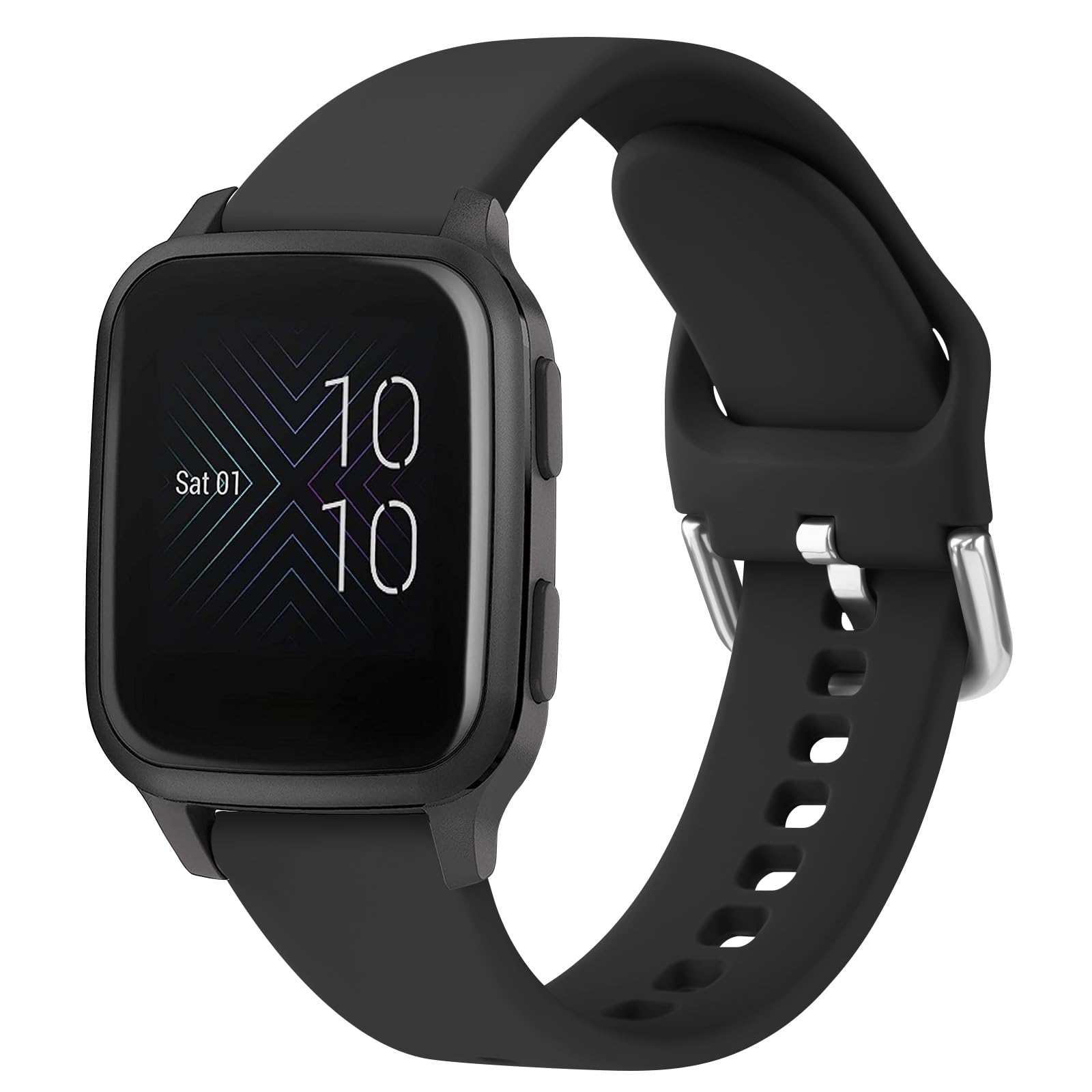 Strap compatible with Garmin Venu Sq/Sq Music/Sq 2/Sq 2 Music, Venu/Venu 2 Plus, Vivoactive 5/3/3 Music, 20mm Soft Silicone Replacement Watch Strap for Forerunner 55/645 /245 Strap (Black, Large)