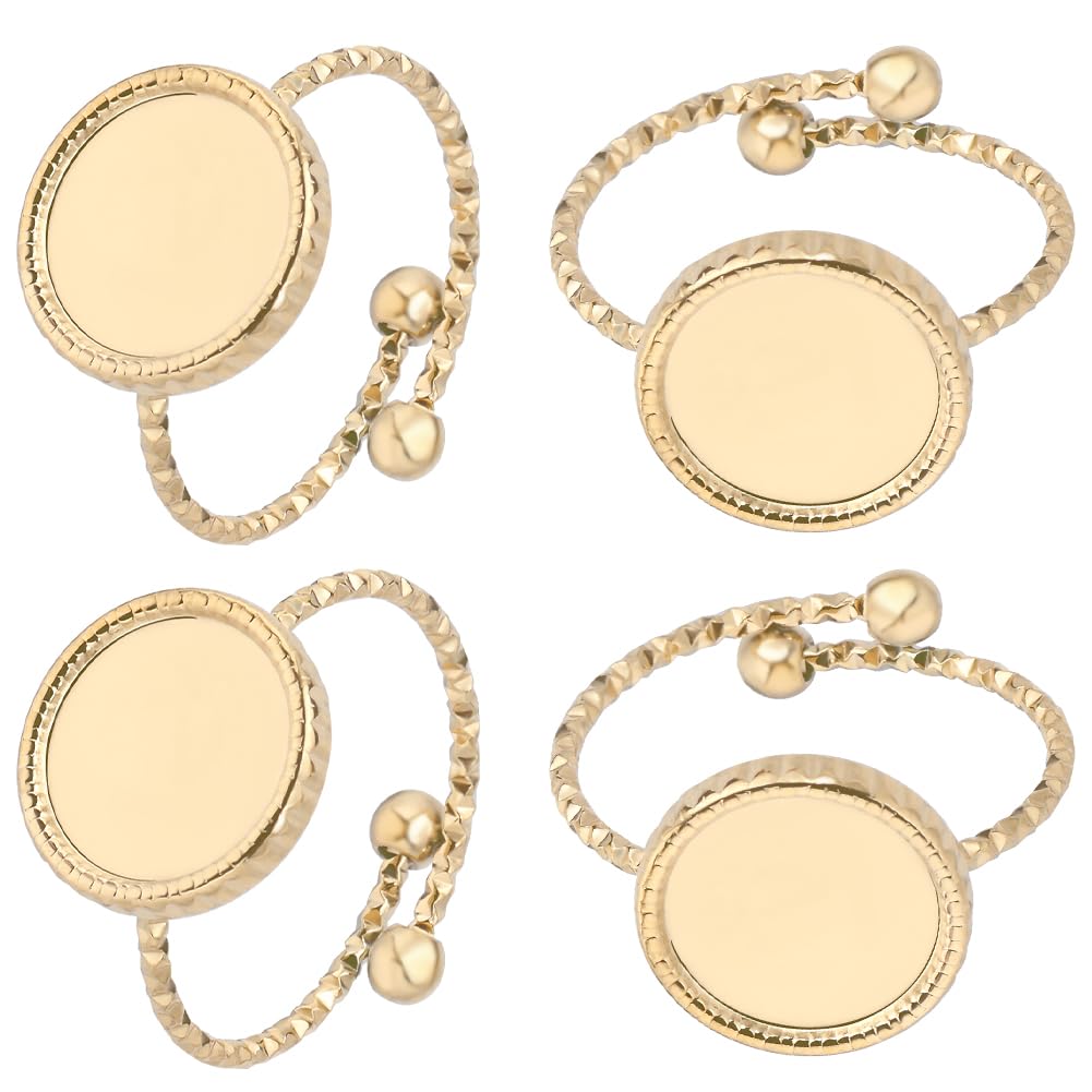 Beebeecraft 1 Box 6Pcs Rings Components 18K Gold Plated Stainless Steel Flat Round Open Cuff Ring Settings 10mm Tray Flat Pad Ring Components for Ring Jewelry Making