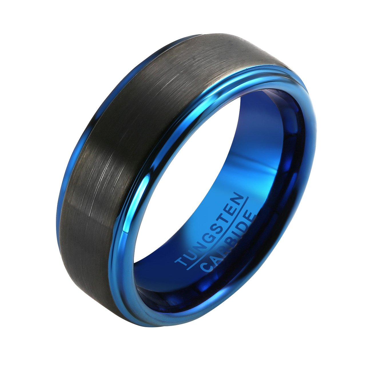 Zysta Polished Blue Matte Black Two Tone Polished Elegant Tungsten Carbide Ring 8mm Men Wedding Engagement Size 10
