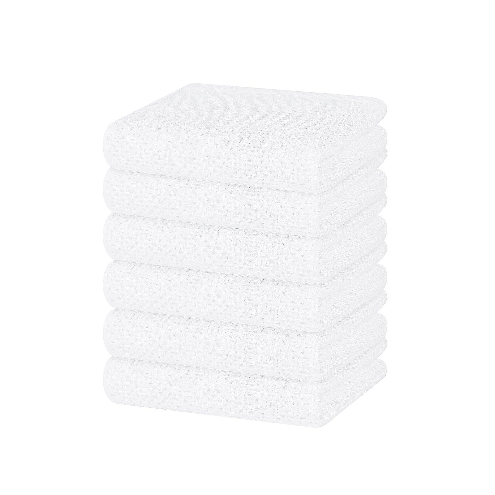 Photo 1 of Homaxy 100% Cotton Waffle Weave Kitchen Dish Towels, Ultra Soft Absorbent Quick Drying Cleaning Towel, 13 x 28 Inches, 6-Pack, White