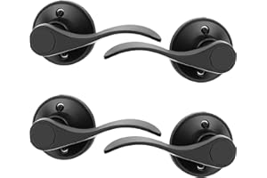 Probrico 4 Pack Dummy Door Lever Door Handle for Left Hand and Right Hand, Wave Style French Door Handle with Black Finish, Single Side Non-Turning Dummy for Laundry Room, Hallway, Closet