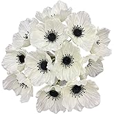 LebriTamFa 14Pcs Real Touch Anemone Poppy Bouquet for Artificial Flower Decor Kitchen Table Centerpiece Vase Home Greenery Wedding Holding Flowers Backdrop Arch Wall (White)