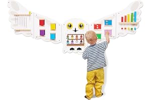 Monläurd® Montessori Owl Busy Board - Sensory Wall Panel for Toddlers, Wooden Activity Board for Kids 6M+, Montessori Educational Toys for Baby Learning, Playroom & Daycare Furniture
