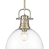 Golden Lighting Duncan 1-Light Pendant with Rod in Aged Brass with Clear Glass