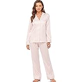 Serenedelicacy Women's Satin Pajama Set Long Sleeve Button Down Sleepwear 2-Piece Silky Pj Set