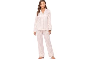Serenedelicacy Women's Satin Pajama Set Long Sleeve Button Down Sleepwear 2-Piece Striped Silky Pj Set