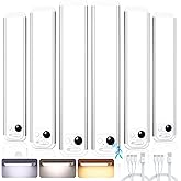 RUIKORING 8.5" Under Cabinet Lighting 6 Pack, 3 Colors Closet Lights | 48 LED Rechargeable Motion Sensor Light Indoor, Dimmable Under Counter Lights, Stick-On Magnetic Night Lights for Kitchen