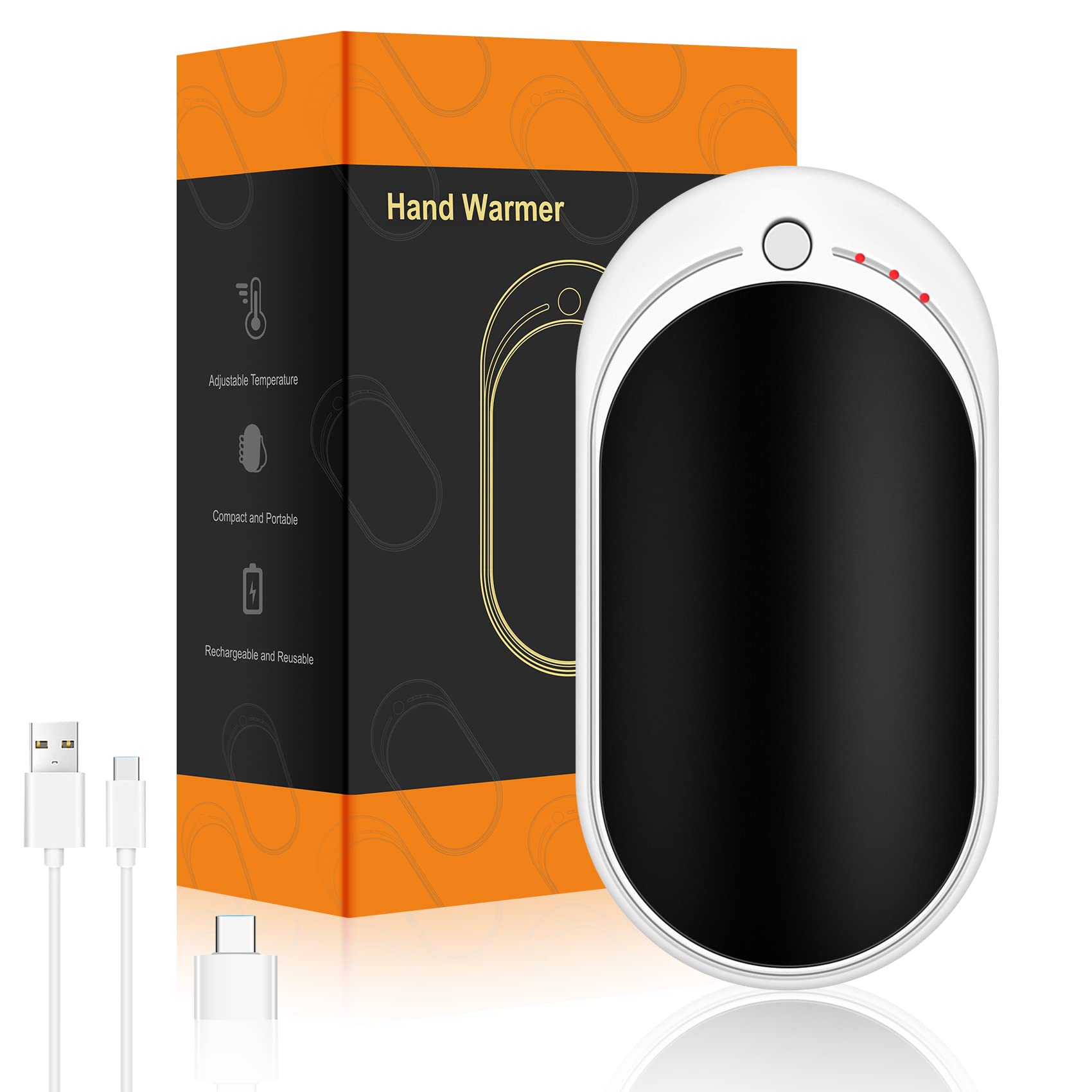 Hand Warmers Rechargeable USB Reusable 1 Pack, 5200mAh Portable Electric Hand Warmer Power Bank Electronic Pocket Heater, Tech Gifts for Men Women Raynauds Hiking Golf Skiing Camping Fishing Walking