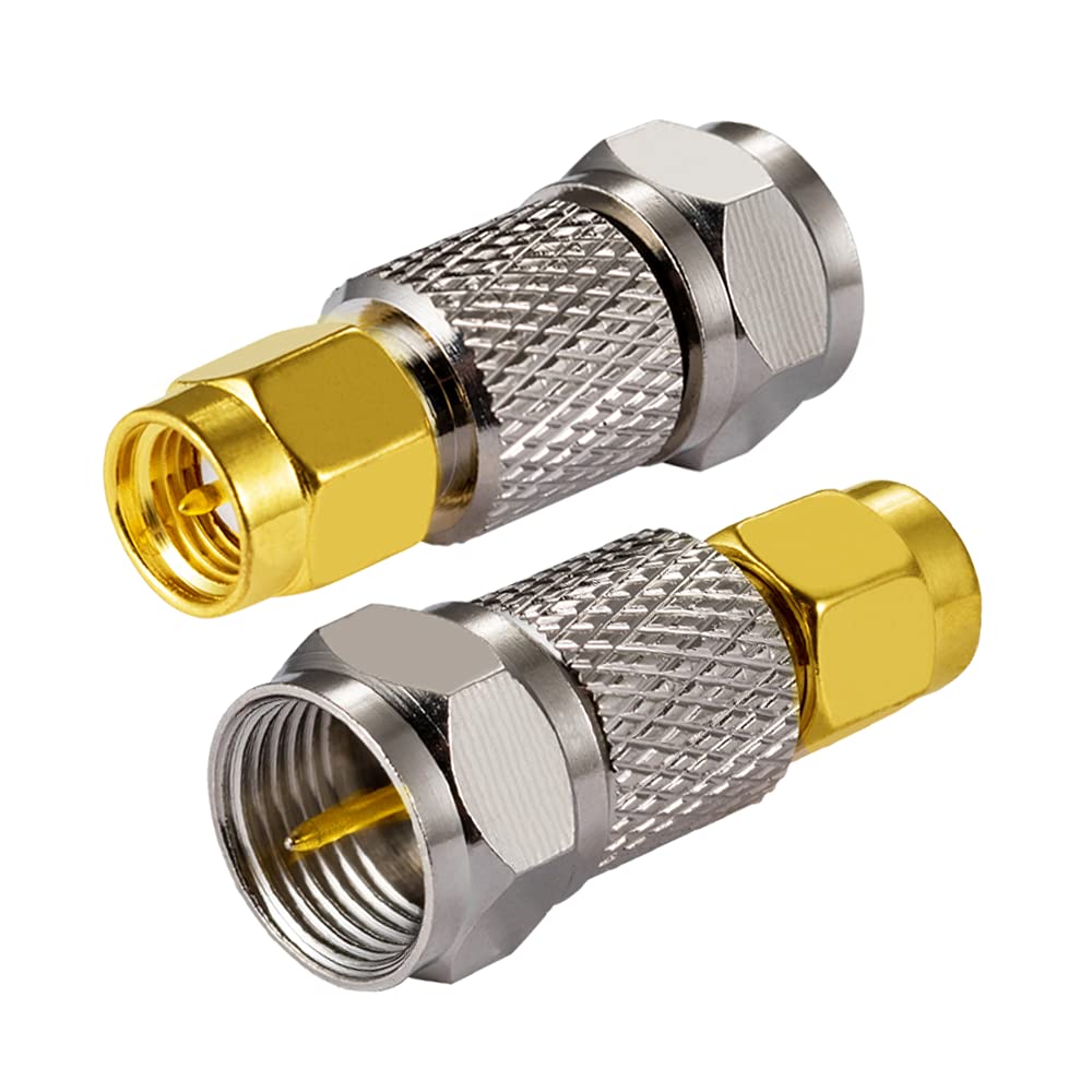 Vecys SMA Connector Adapter SMA Male to F Type Male Coaxial Cable Connector Straight Adapter for FM Radio DAB Antenna WIFI Antenna CATV TV Antenna Aerial Networks Modems(2 pcs)