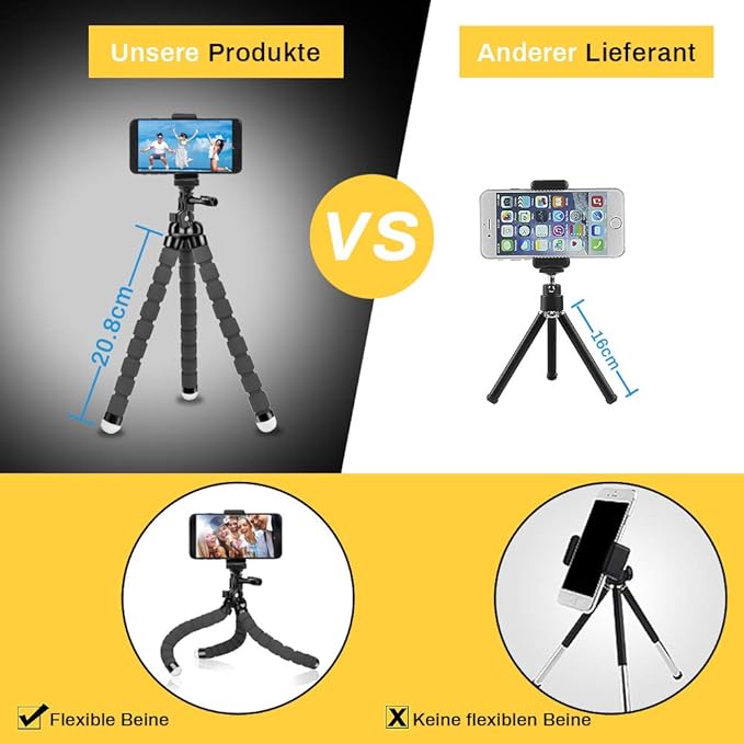 Mobile Phone Tripod Flexible Iphone Tripod Mount Camera Tripod Mini Tripod Travel Tripod With Bluetooth Remote Control For Iphone Android Phones Cameras And Gopro Amazon De Electronics Photo