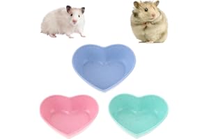 TRINKRITTEY 3 Pack Hamster Food Bowl Rabbit Guinea Pig Food Dish Cute Heart Shape Water Dish for Hamster Hedgehog Gerbil Small Animals Rat Rodent (Green, Blue and Pink)