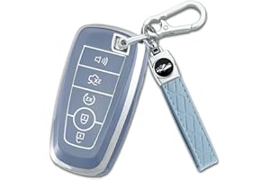 Joouheax for Ford Key Fob Cover with Keychain, Full Coverage Protection Key Case for 2018-2025 Explorer Fusion Escape Edge Bronco F150 Maverick Mustang Accessories, Silver Edge, Blue