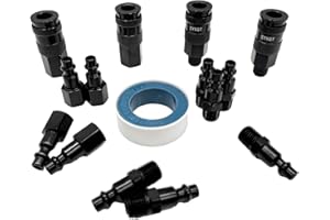 SYXQT 1/4-inch air hose fittings,air compressor quick connect fittings,15 Pieces Air Coupler and Plug Kit,Heavy Duty Aluminum, Lightweight Connector Set, Black
