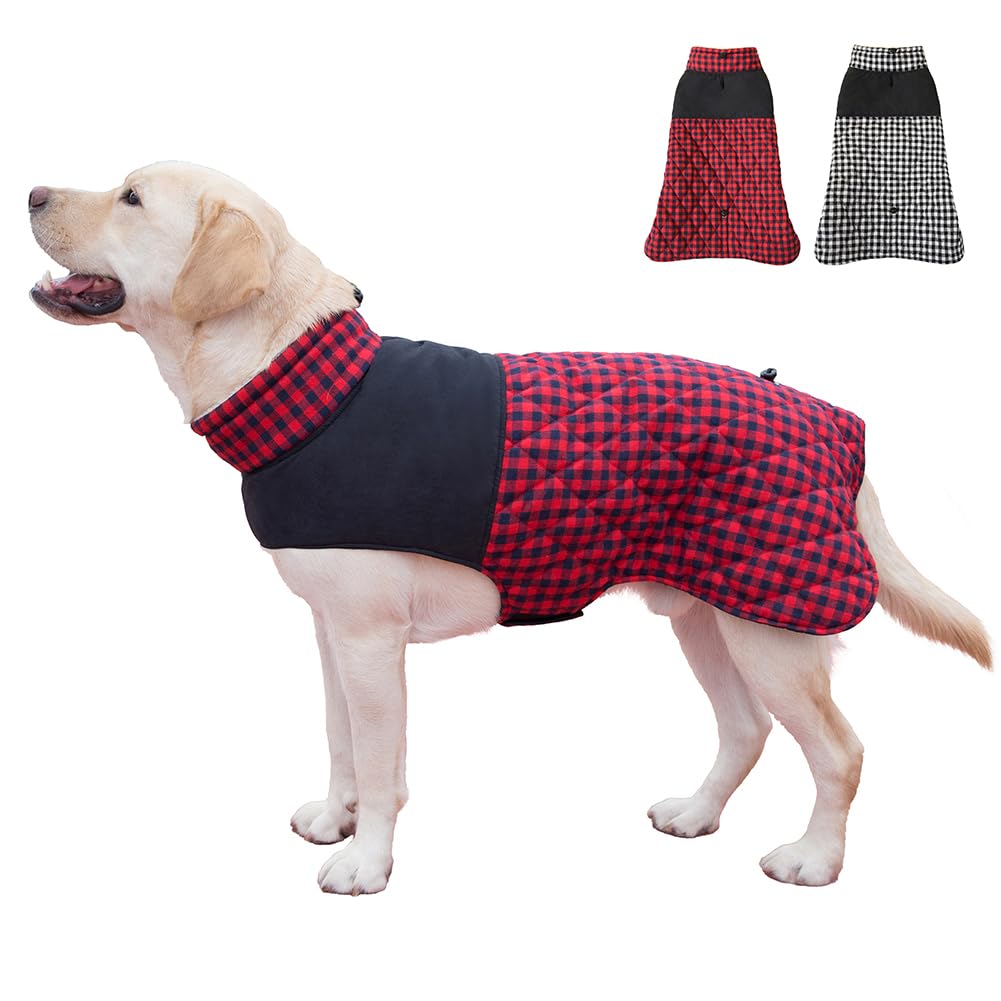 KOOGAL Reversible Winter Coat for Dogs - Windproof Waterproof Jacket for Cold Weather, British Style Plaid Warm Vest for Small Medium Large Dogs (Red Grid, 7XL)