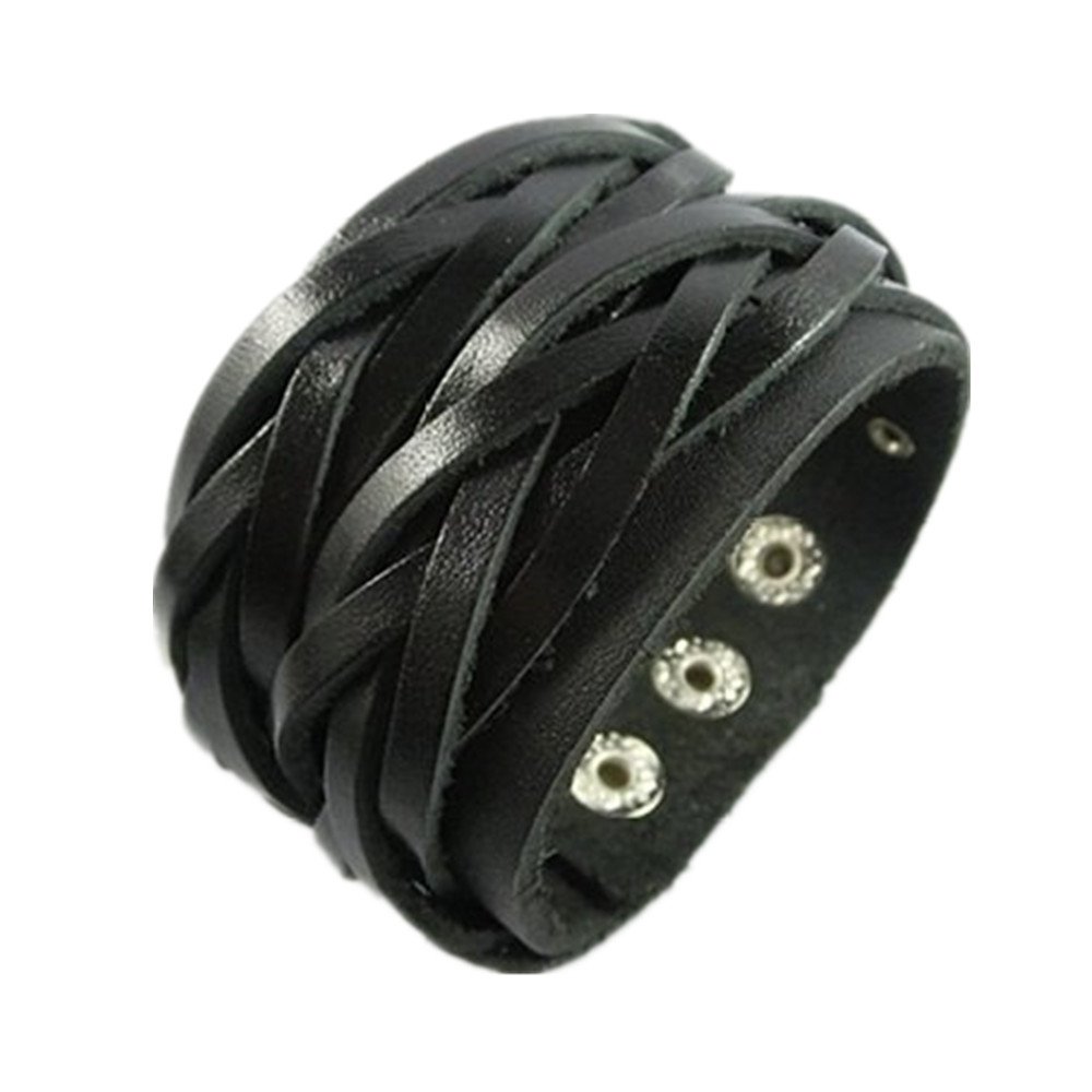 Original Tribe Fashion Punk Adjustable Leather Wristband Cuff Bracelet - Great for Men, Women, Teens, Boys, Girls Sl2460 (Black)