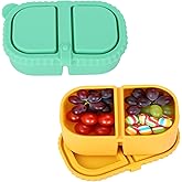 lasuroa 2pcs Double 2 Compartment Snack Containers with Lids, Reusable Silicone Snack Box Boxes Leak-Proof Food Storage Containers for Sauce Condiments Salad