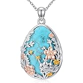 Reaii Natural Turquoise Pendant Necklace with Flowers for Women 925 Sterling Silver Genuine Turquoise Jewelry Gifts for Her