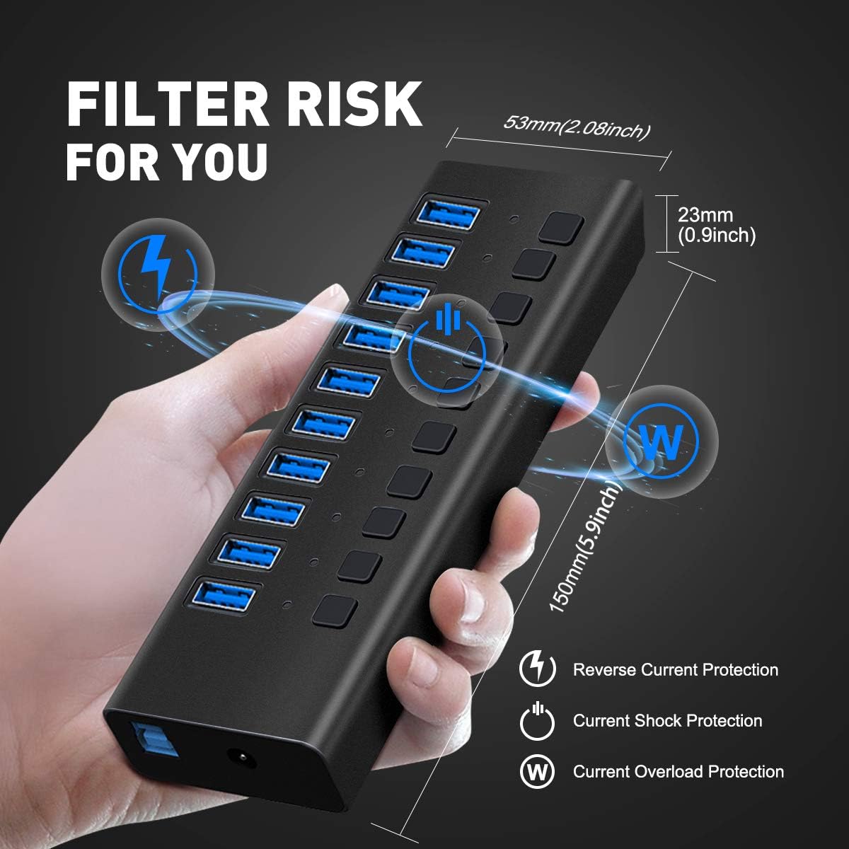 Powered USB Hub - AGEEN 10 Port 48W USB 3.0 Data Hub Expander - with Individual On/Off Switches and 12V/4A UL Certified Power Adapter for Laptop, PC, Computer, Mobile HDD, Flash Drive and Travel: Computers & Accessories