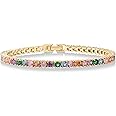 PAVOI 14K Gold Plated 3mm Multi Colored CZ Tennis Bracelet | Vibrant Cubic Zirconia Bracelet for Women | Size 6.5-7.5 Inch