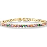 PAVOI 14K Gold Plated 3mm Multi Colored CZ Tennis Bracelet | Vibrant & Bohemian Cubic Zirconia Bracelet for Women | Size 6.5-7.5 Inch