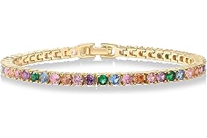 PAVOI 14K Gold Plated 3mm Multi Colored CZ Tennis Bracelet | Vibrant Cubic Zirconia Bracelet for Women | Size 6.5-7.5 Inch
