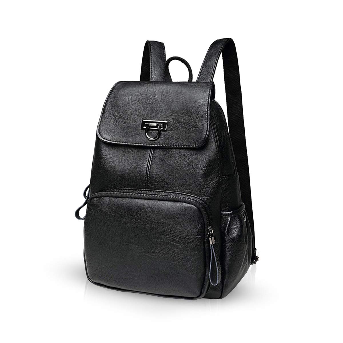 NICOLE & DORIS Woman Faux Leather Backpack Casual Daypack Ladies Leather Rucksack Black
