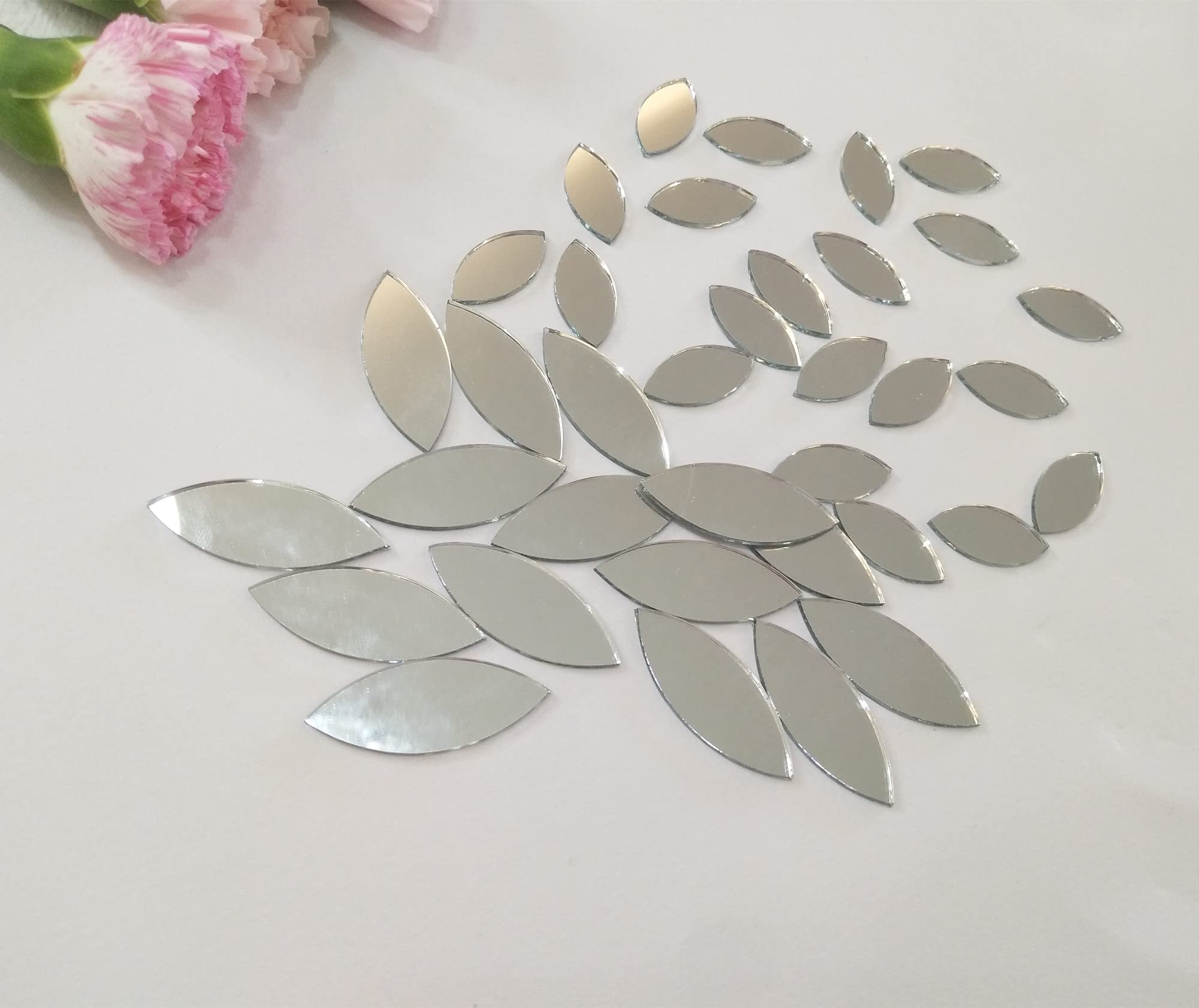 120pcs of Glass Mosaic Tiles Petal Leaves, Glass Supplies for Crafts, Craft Mirrors, Mirror Embellishments (Silver Mirror)