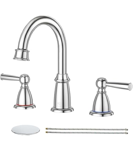 3-Hole Bathroom Faucet - 8 Inch Spread, 1.2 GPM, 360° Swivel Spout, Ceramic Valve, Chrome/Black/Gold Options
