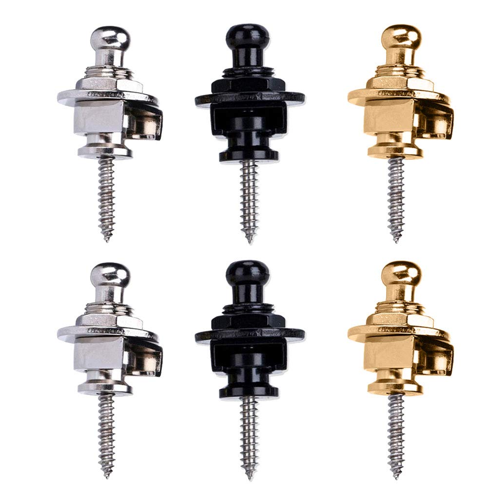 Guitar Strap Locks Set 6 Pack Strap Lock Set Buttons Security Quick Release Straplocks Strap Parts for Acoustic, Ukulele, Martin, Banjo, Electric and Bass Guitars Strong Straps Locks Snug