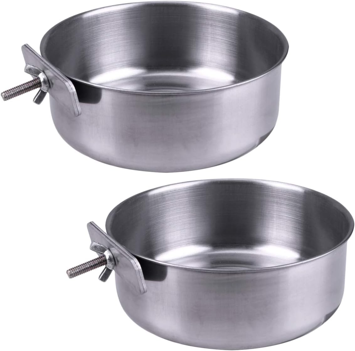 POPETPOP 2Pcs Stainless Steel Bird Bowls, Cage Fixed Bird Food Bowl