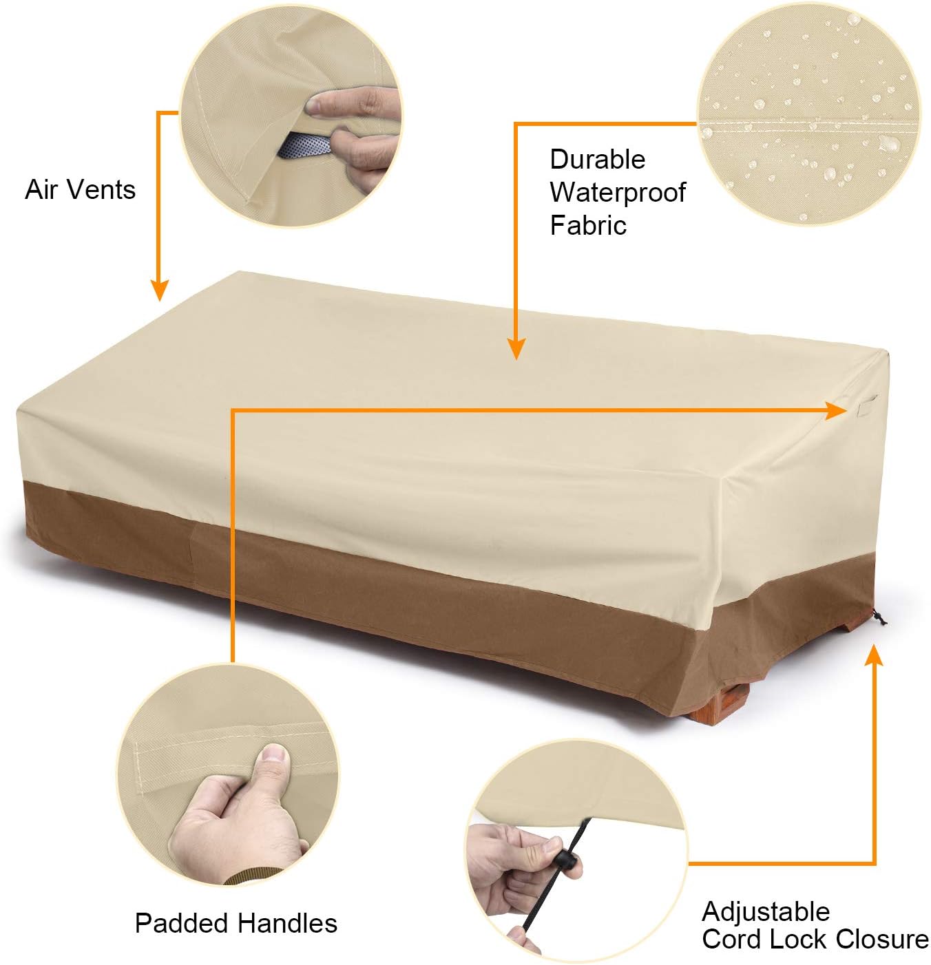 Delxo Patio Sofa Cover 3 Seater Waterproof Outdoor Sofa Cover Anti-UV Patio Furniture Sofa Cover with Elastic Hem and Padded Handles, Air Vents, Beige : Garden & Outdoor