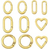 PH PandaHall 10pcs 5 Styles Spring Gate Rings, Brass Clasp Carabiner Golden Heart Oval Round Connector Necklace Shortener Jewellery Clasps for Necklace Bracelet Keychain Jewellery Making