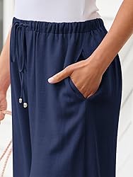 LILLUSORY Women's Navy Palazzo Pants Flowy Linen