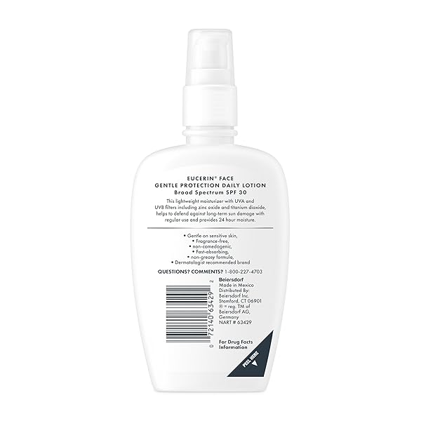 EUCERIN DAILY PROTECTION FACE LOTION WITH BROAD SPECTRUM SPF 30 SUNSCREEN, FACE SUNSCREEN MOISTURIZES AND HELPS PROTECT SENSITIVE, DRY SKIN, FRAGRANCE FREE, 4 FL OZ (PACKAGING MAY VARY)