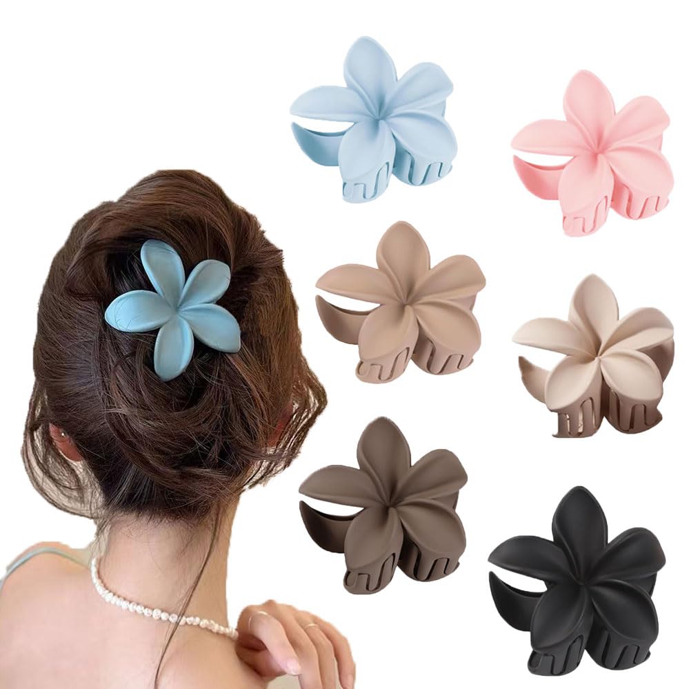 6 Pcs Flower Hair Clip, Nonslip Flower Claw Clips Strong Hold Hawaiian Claw Clip for Medium Thick Hair Hair Claw Clips for Women and Girls (6 pcs)