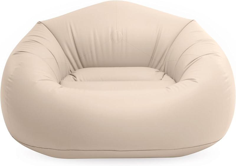Poltrona insuflável sem feijão, bege, 137x127x74 cm, PVC resistente, máximo 100 kg, lugar único, bufo redondo, mobiliário insuflável, fácil de inflar, armazenamento simples (66505)