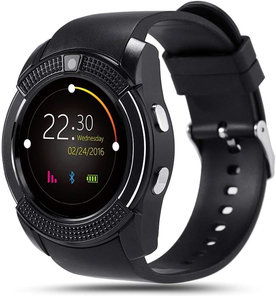 Welrock V8 Bluetooth Smartwatch Compatible with Mobile Phone, USB, Water Resistant (Black)