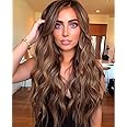 Brown Mixed Blonde Wig Long Blonde Highlight Wavy Wigs for Women Heat Resistant Synthetic Hair Replacement Wigs