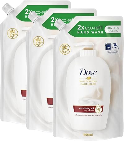 Dove Moisturising Eco-Refill 500ml 3 Pack Silk Nourishing Hand Wash