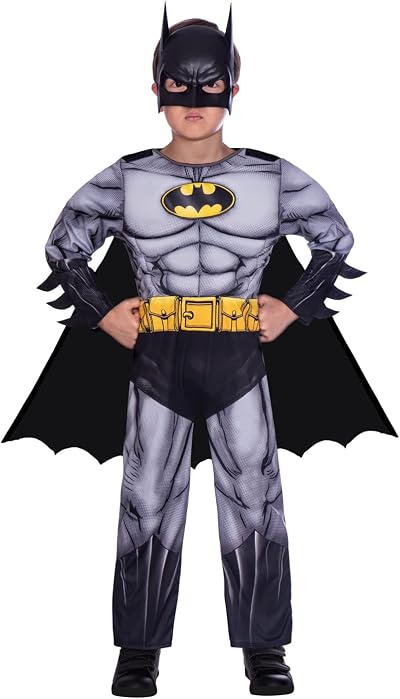 amscan Batman Kids Costume 4-6 Years Grey Deluxe Jumpsuit Cape Mask