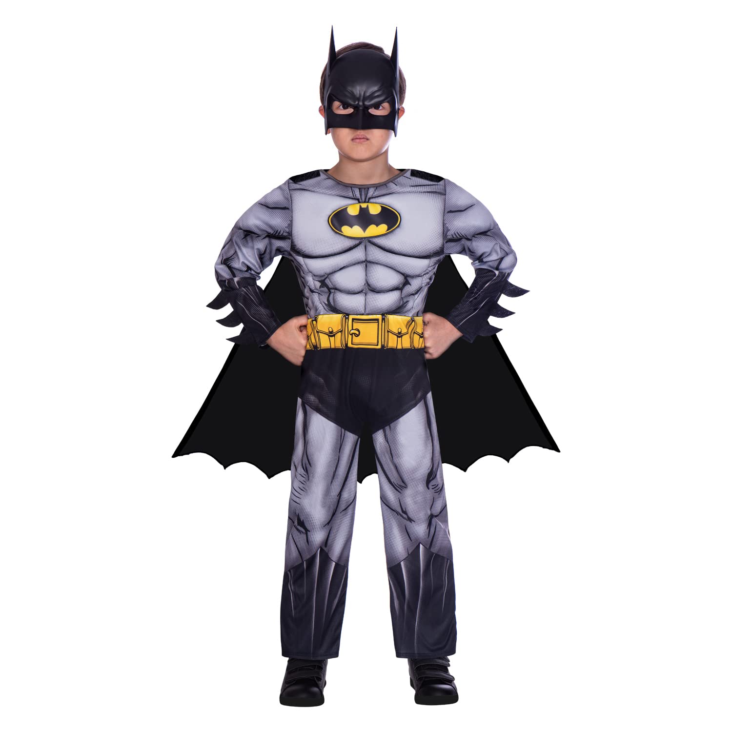 Amscan 9906061 Child Boys Official Warner Bros. Licensed Deluxe Batman Classic Fancy Dress Costume (10-12 years), Black and Grey